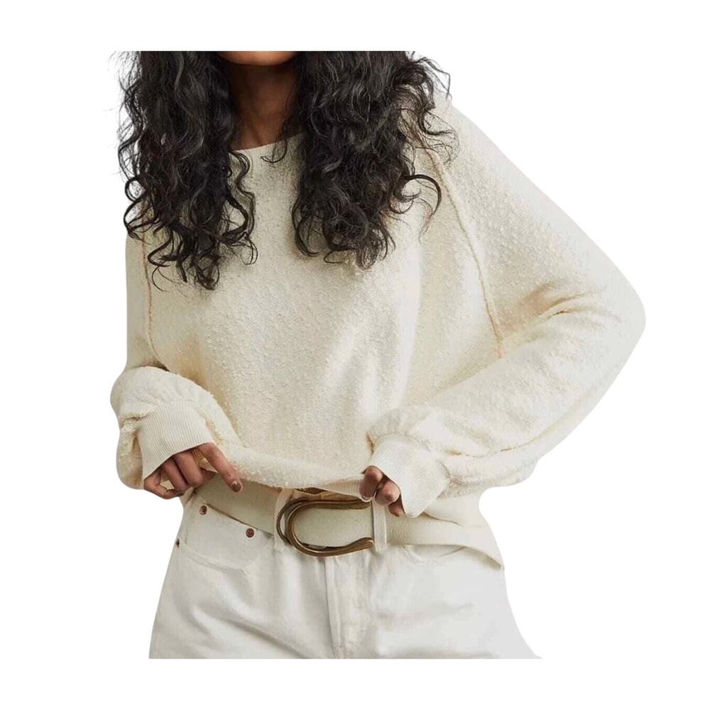 Free People Found My Friend Sweater M Cream Oversized Boucle Slouchy Pullover